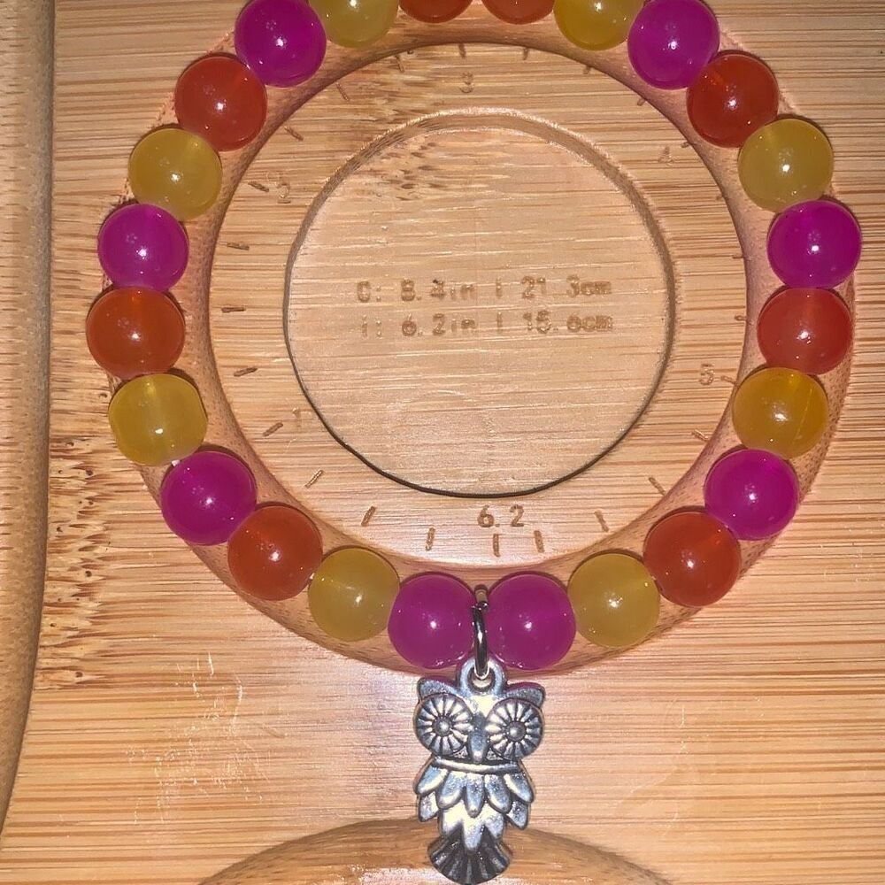 New Handmade Glass Bead Bracelet Girls Women Pink Yellow Orange 6.2” Fits Most‎